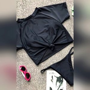 Nic+Jo Bikini Black Spandex Short Sleeve Thong Women's